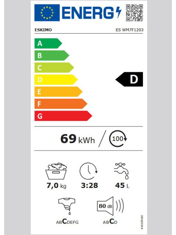 ESKIMO ES WM7F1203 Πλυντήριο Ρούχων 7KG ESKIMO ES WM7F1203 Πλυντήριο Ρούχων 7KG