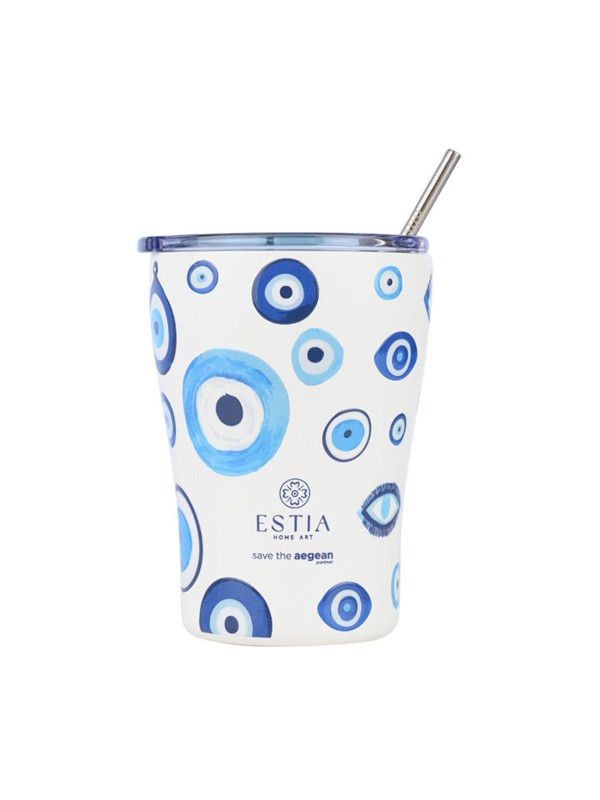 Estia Coffee Mug Save The Aegean Θερμός Ανοξείδωτο BPA Free 350ml Spirit Of Luck με Καλαμάκι 01-31749