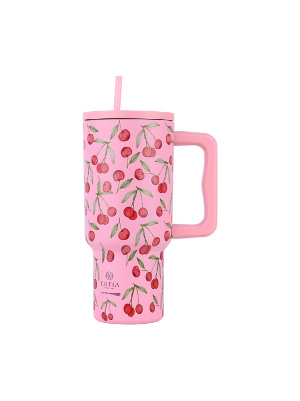 Estia Straw Tumbler XL Θερμός Ανοξείδωτο BPA Free 900ml Cherry Rose 01-32081
