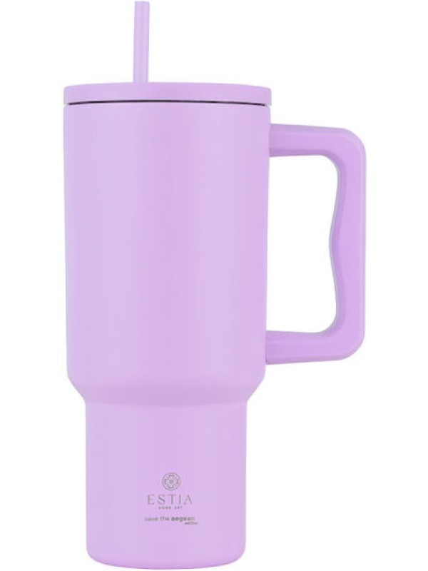Estia Straw Tumbler XL Θερμός Ανοξείδωτο BPA Free 900ml Lavender Purple 01-32159