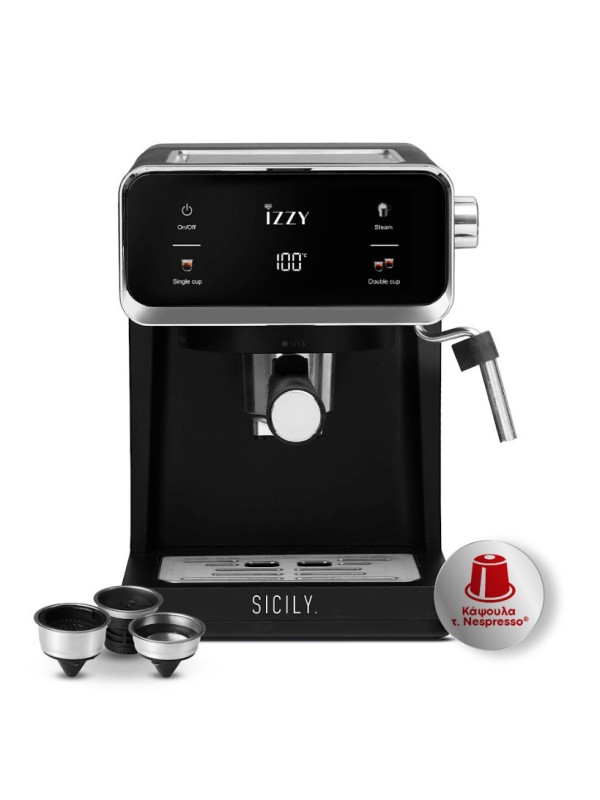 Izzy Sicily IZ-6017 Μηχανή Espresso 1000W Πίεσης 20bar Μαύρη