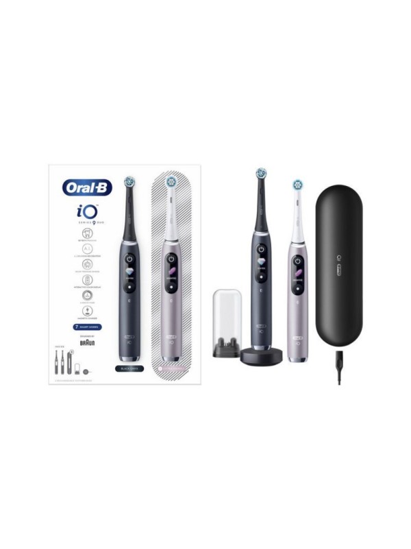 Oral-B IO Series 9 Ηλεκτρική Οδοντόβουρτσα με Χρονομετρητή, Αισθητήρα Πίεσης και Θήκη Ταξιδίου Duo Black Onyx & Rose Quartz