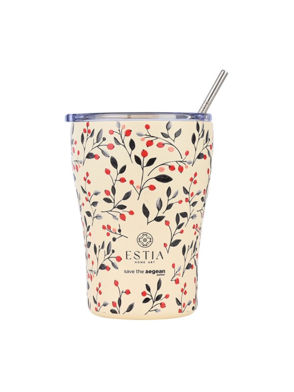 Estia Coffee Mug Save The Aegean Ανακυκλώσιμο Ποτήρι Θερμός Ανοξείδωτο BPA Free 350ml Bloom Beige με Καλαμάκι