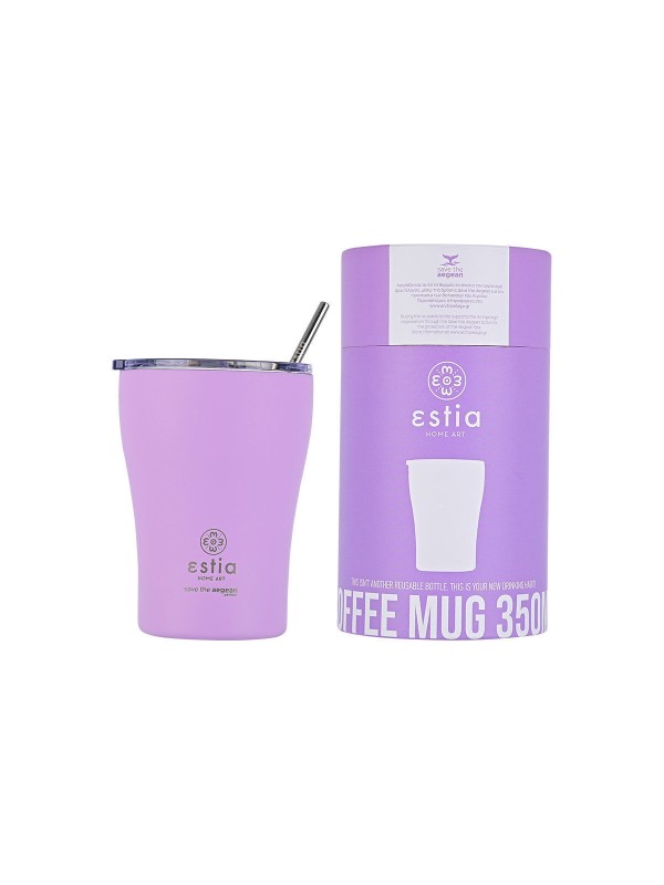 Estia Coffee Mug Save The Aegean Ανακυκλώσιμο Ποτήρι Θερμός Ανοξείδωτο BPA Free 350ml Lavender Purple με Καλαμάκι
