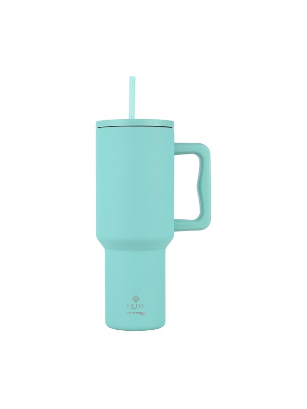 Estia Straw Tumbler XL Θερμός Ανοξείδωτο BPA Free 1.2lt Bermuda Green με Καλαμάκι και Λαβή 01-32203